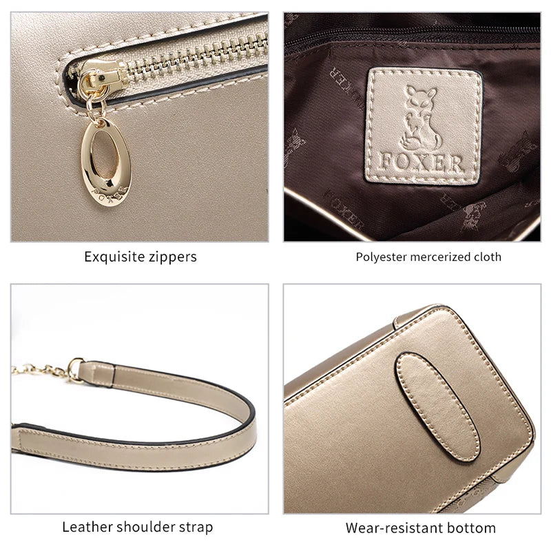 FOXER Signature Cowhide Leather Women's Shoulder Bag 2026 New Female Crossbody Bag Luxury Large Capacity Chain Handbag Purse